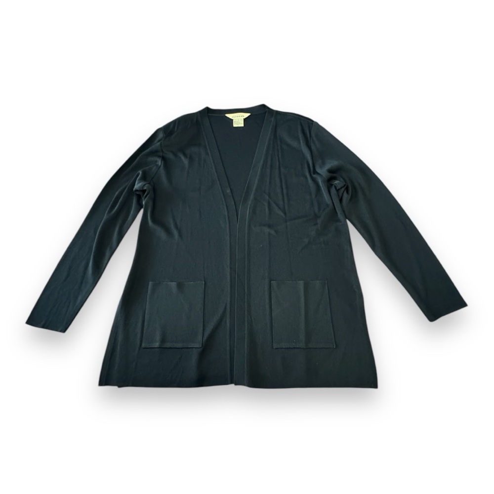 Exclusively Misook Black Classic Cardigan Side Slit Designer Women’s Size L